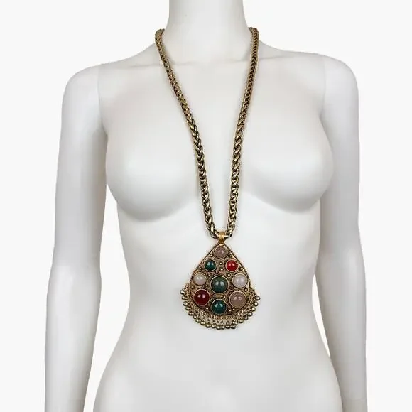 NWOT CABI Casablanca Gold Tone Teardrop Pendant Statement Necklace w/ Real Stone - Picture 3 of 7